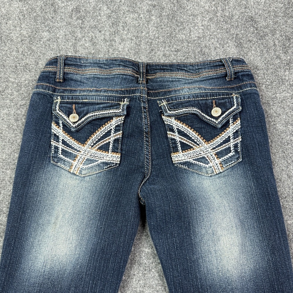 Rue21 Jeans Womens 7/8 Slim Boot Low Rise Embroidered Flap Pockets Stretch Denim
